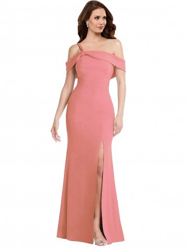 One Shoulder Draped Cuff Maxi Bridesmaid Dress / Prom Dress with Front Slit Essex
