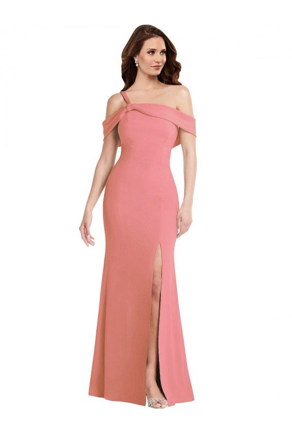 One Shoulder Draped Cuff Maxi Bridesmaid Dress / Prom Dress with Front Slit Essex