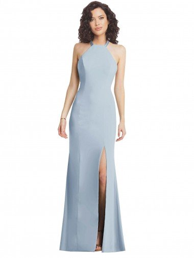 High Neck Halter Formal Crepe Bridesmaid Dress / Prom Dress with Twist Criss Cross Back Essex