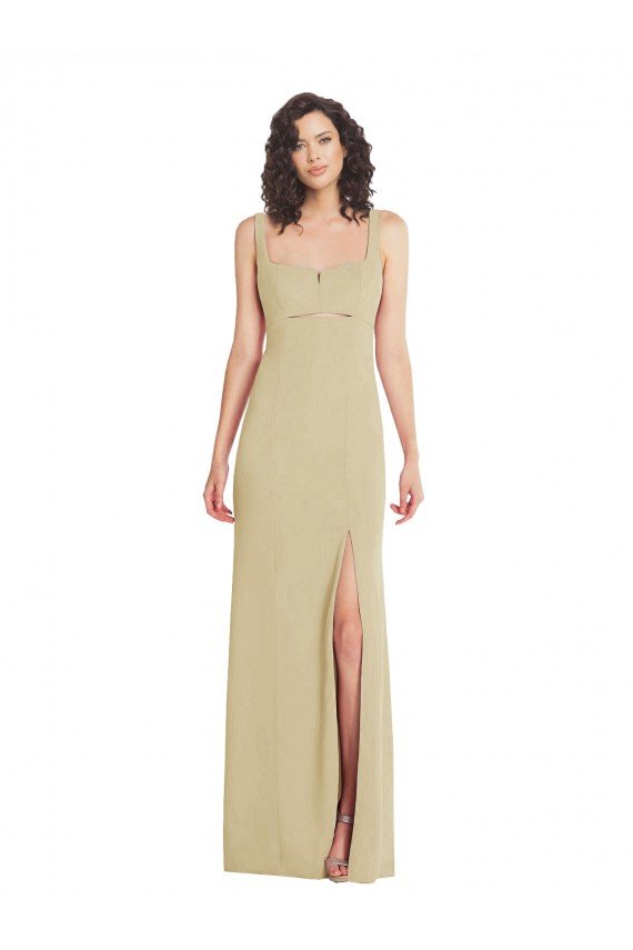 Wide Strap Slash Cutout Empire Formal Crepe Bridesmaid Dress / Prom Dress with Front Slit Essex