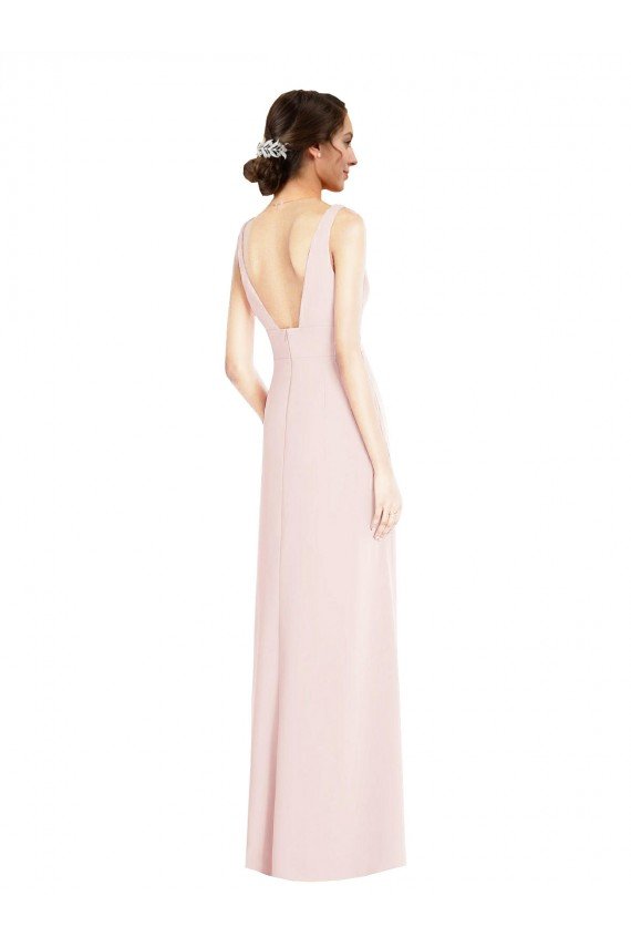 Square Neck Low Back A-Line Bridesmaid Dress / Prom Dress with Front Slit and Pockets Essex
