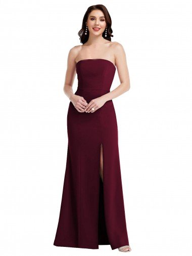 Strapless Crepe Maxi Bridesmaid Dress / Prom Dress with Front Slit Essex