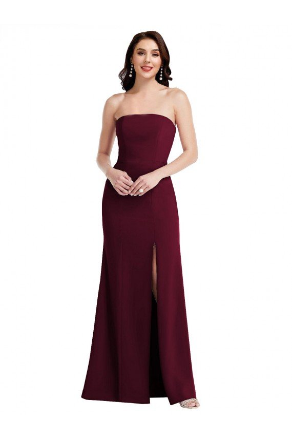 Strapless Crepe Maxi Bridesmaid Dress / Prom Dress with Front Slit Essex