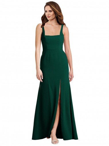 Square Neck Trumpet Maxi Bridesmaid Dress / Prom Dress with Front Slit Essex