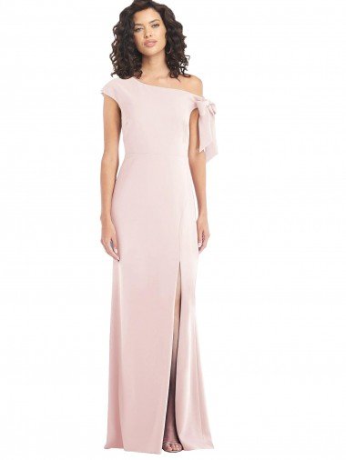 Off the Shoulder Tie Detail Trumpet Formal Crepe Bridesmaid Dress / Prom Dress with Front Slit Essex