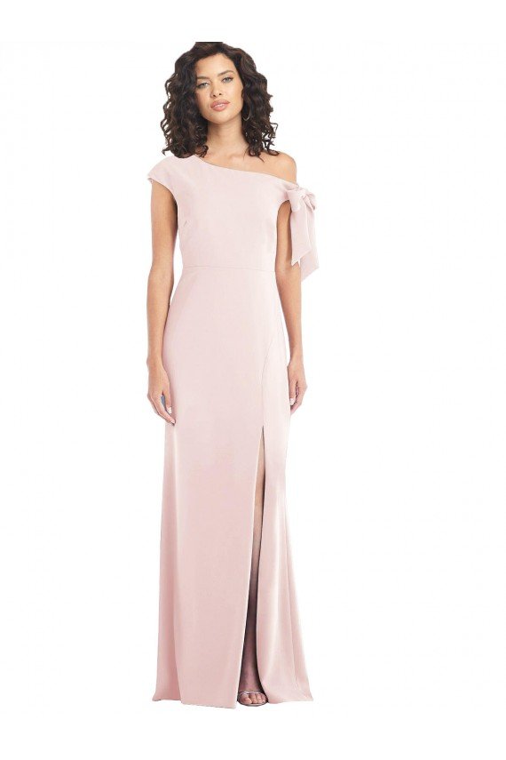 Off the Shoulder Tie Detail Trumpet Formal Crepe Bridesmaid Dress / Prom Dress with Front Slit Essex