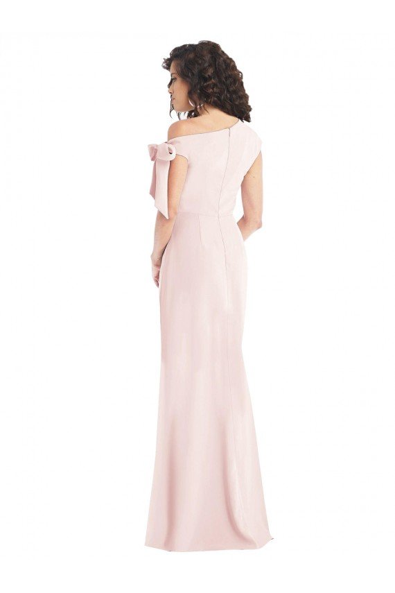 Off the Shoulder Tie Detail Trumpet Formal Crepe Bridesmaid Dress / Prom Dress with Front Slit Essex