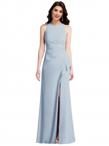 Halter Maxi Bridesmaid Dress / Prom Dress with Cascade Ruffle Slit Essex
