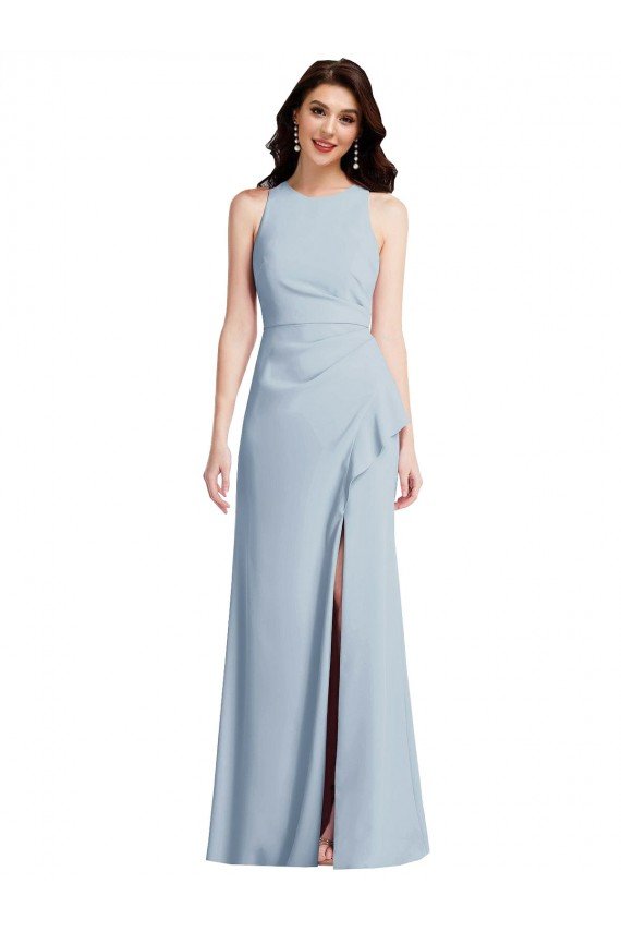 Halter Maxi Bridesmaid Dress / Prom Dress with Cascade Ruffle Slit Essex