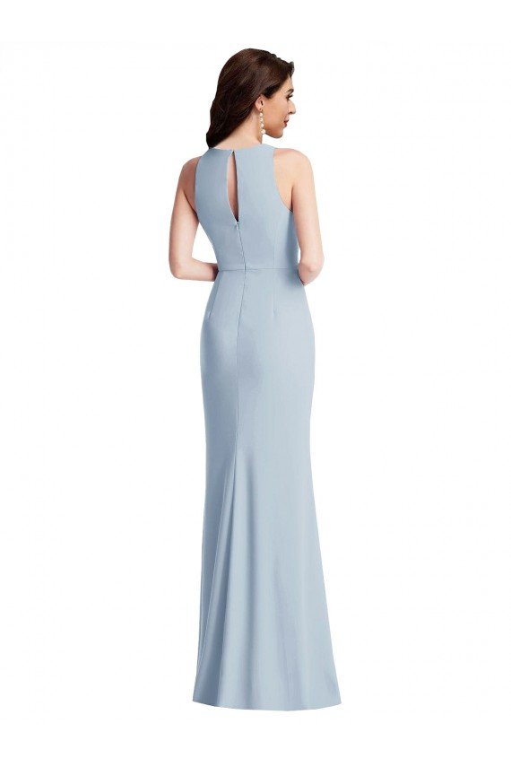 Halter Maxi Bridesmaid Dress / Prom Dress with Cascade Ruffle Slit Essex