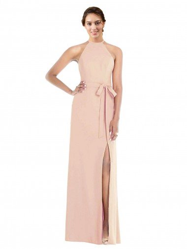 Halter Criss Cross Cutout Back Maxi Formal Crepe Bridesmaid Dress / Prom Dress Essex