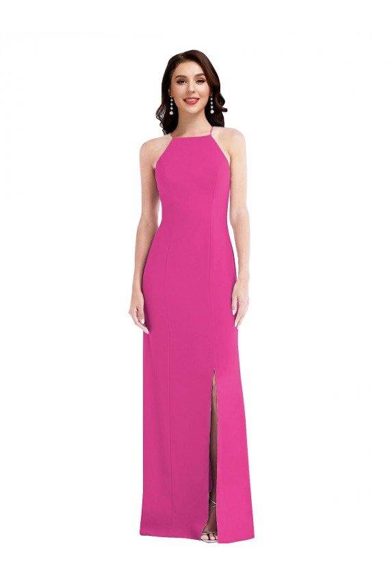 Open Back High Neck Halter Trumpet Formal Crepe Bridesmaid Dress / Prom Dress Essex