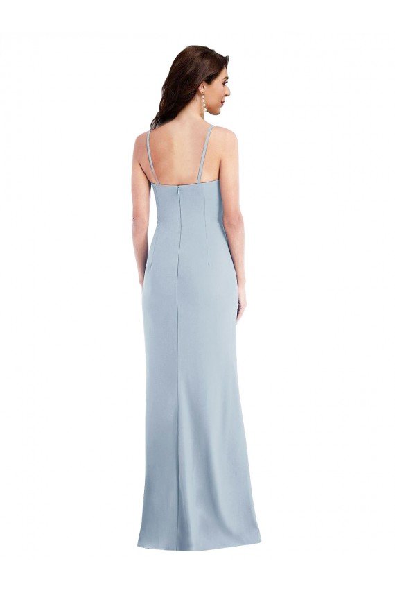 Flattering Trumpet Maxi Formal Crepe Bridesmaid Dress / Prom Dress with Front Slit Essex