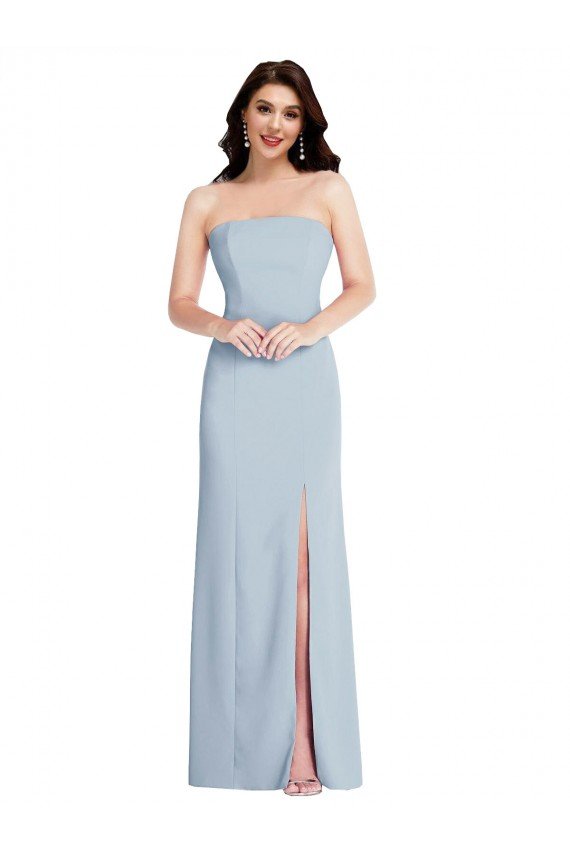 Strapless Scoop Back Maxi Formal Crepe Bridesmaid Dress / Prom Dress with Front Slit Essex
