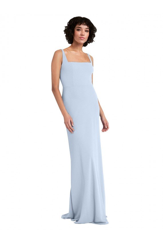 Slim Square Neck Fit and Flare Full Length Stretch Crepe Bridesmaid Dress / Prom Dress Essex