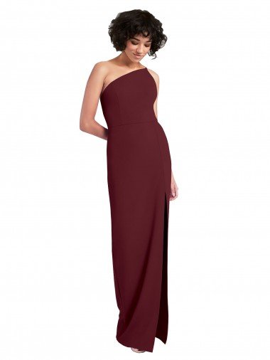 Sleek One Shoulder Long Formal Crepe Bridesmaid Dress / Prom Dress with Daring Slit Essex