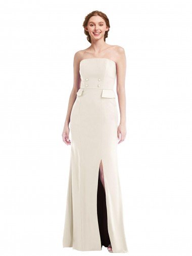 Long Strapless Tuxedo Maxi Bridesmaid Dress / Prom Dress with Front Slit & Pockets Essex
