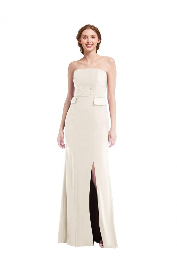 Long Strapless Tuxedo Maxi Bridesmaid Dress / Prom Dress with Front Slit & Pockets Essex
