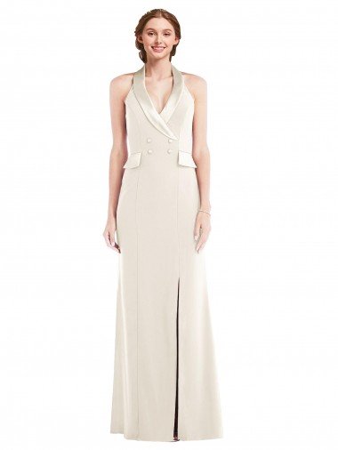 Halter Tuxedo Maxi Bridesmaid Dress / Prom Dress with Front Slit Essex