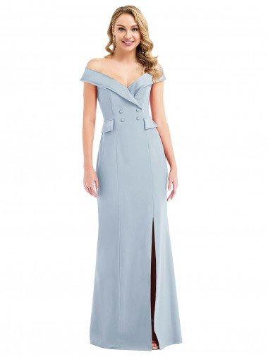 Off the Shoulder Tuxedo Maxi Bridesmaid Dress / Prom Dress with Front Slit Essex