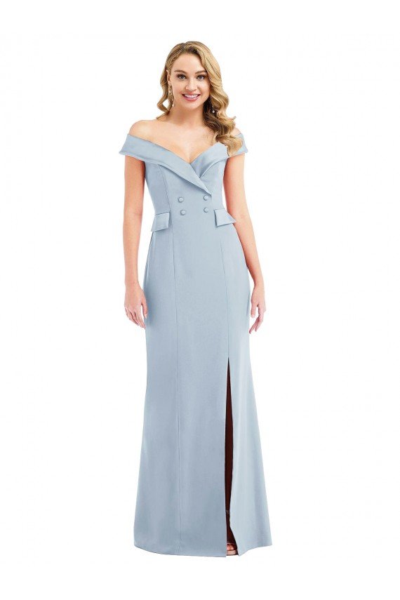 Off the Shoulder Tuxedo Maxi Bridesmaid Dress / Prom Dress with Front Slit Essex