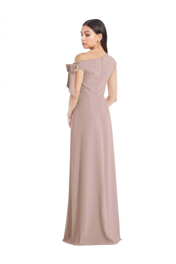 Off the Shoulder Tie Detail Maxi Formal Crepe Bridesmaid Dress / Prom Dress with Front Slit Essex