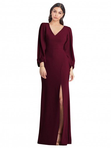 Long Puff Sleeve V-Neck Trumpet Bridesmaid Maxi Dress Essex