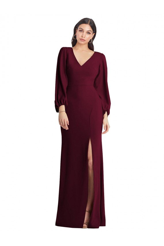 Long Puff Sleeve V-Neck Trumpet Bridesmaid Maxi Dress Essex