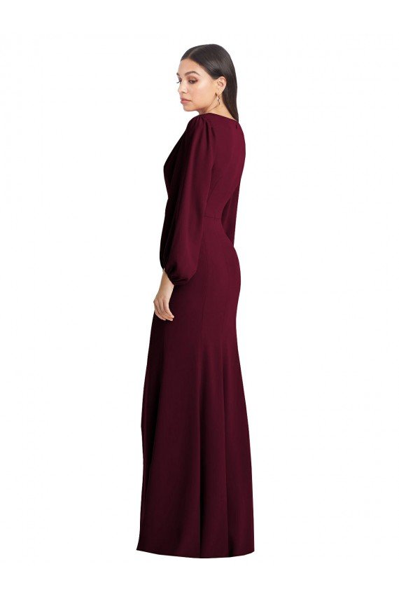 Long Puff Sleeve V-Neck Trumpet Bridesmaid Maxi Dress Essex