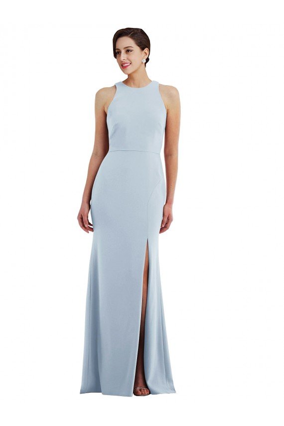 Cutout Open Back Halter Maxi Formal Crepe Bridesmaid Dress / Prom Dress with Scarf Tie Essex