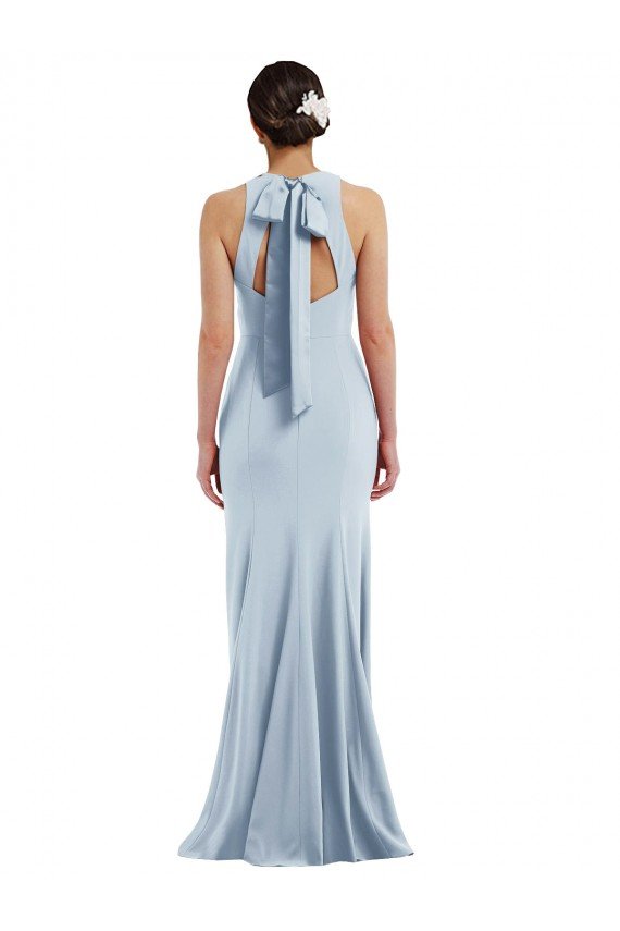 Cutout Open Back Halter Maxi Formal Crepe Bridesmaid Dress / Prom Dress with Scarf Tie Essex