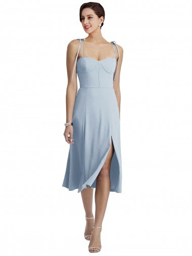 Midi Cocktail Length Bustier Crepe Bridesmaid Dress / Prom Dress with Back Bow Straps Essex
