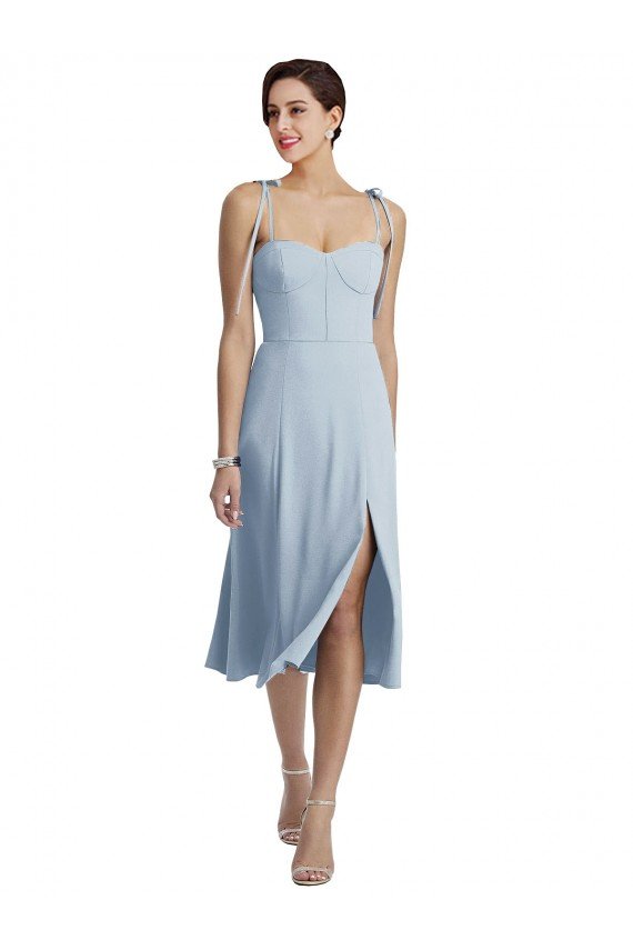Midi Cocktail Length Bustier Crepe Bridesmaid Dress / Prom Dress with Back Bow Straps Essex