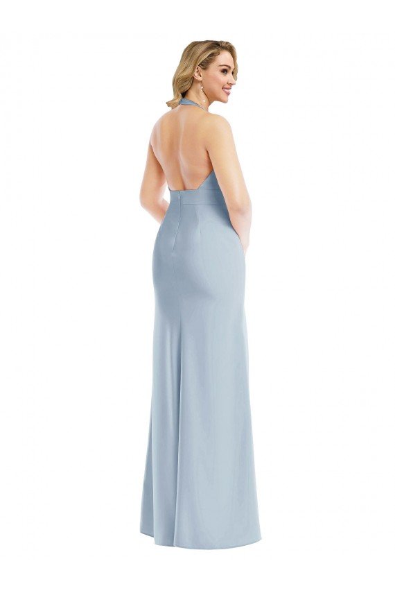 Plunge Neck Halter Backless Trumpet Bridesmaid Dress / Prom Dress with Front Slit Essex