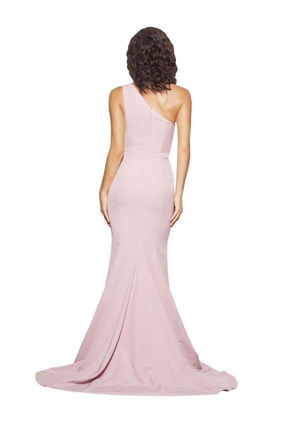 Long Sweep Train One Shoulder Crepe Bridesmaid Dress / Prom Dress with Side Leg Split Essex