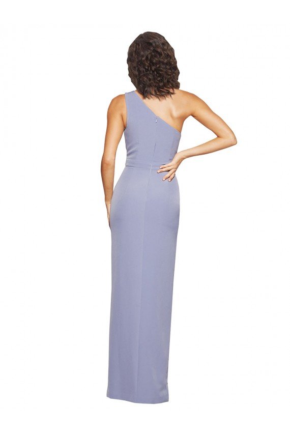 Floor Length One Shoulder Formal Crepe Bridesmaid Dress / Prom Dress with Pencil Skirt and Side Split Essex
