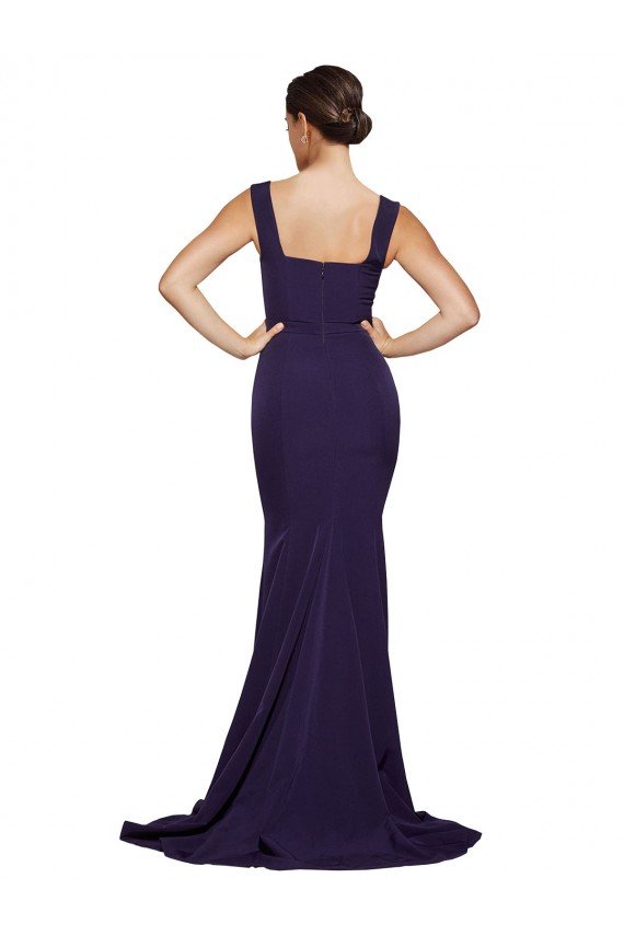 Square Neck Long Sweep Train Crepe Bridesmaid Dress / Prom Dress with Thick Straps Essex