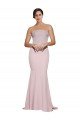 Straight Neck Long Strapless Formal Crepe Bridesmaid Dress / Prom Dress with Soft Tulle Overlay and Small Train Essex
