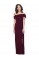 Fitted Full Length Off the Shoulder Formal Crepe Bridesmaid Dress / Prom Dress with Side Split and Waist Tie Essex