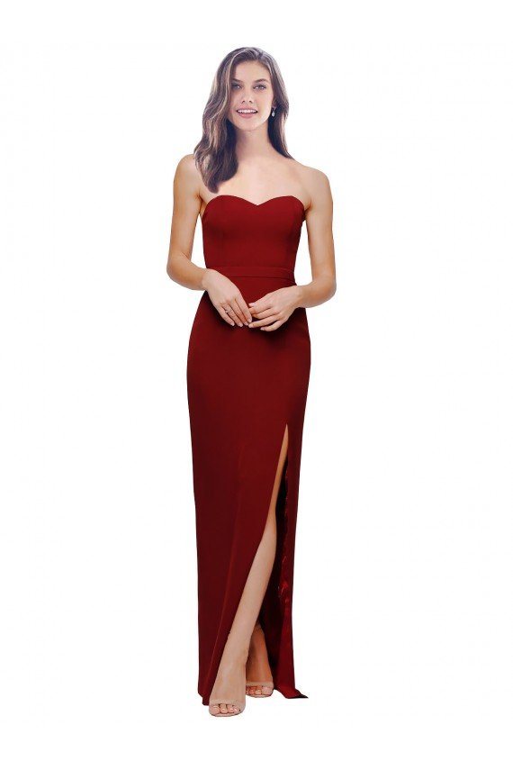 Straight Pencil Skirt Long Sweetheart Formal Crepe Bridesmaid Dress / Prom Dress with High Side Split Essex
