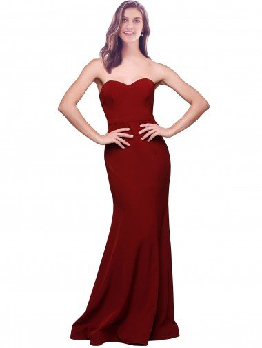 Long Full Length Sweetheart Slim Formal Crepe Bridesmaid Dress / Prom Dress with Strapless Bodice Essex