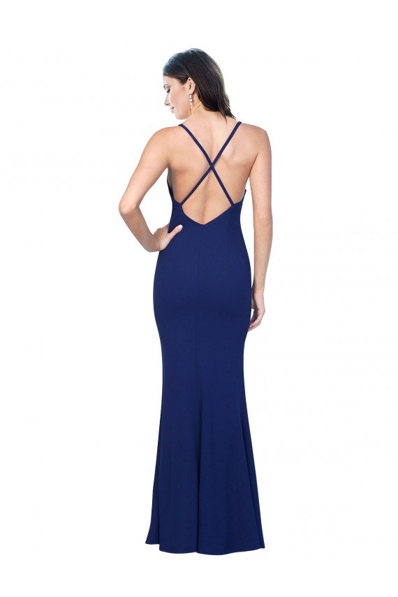 Full Length V-Neckline Formal Crepe Bridesmaid Dress / Prom Dress with Thin Straps and Fulted Skirt Essex