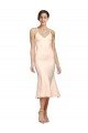 Midi Cocktail Length V-Neckline Crepe Bridesmaid Dress / Prom Dress with Thin Straps and Fulted Skirt Essex