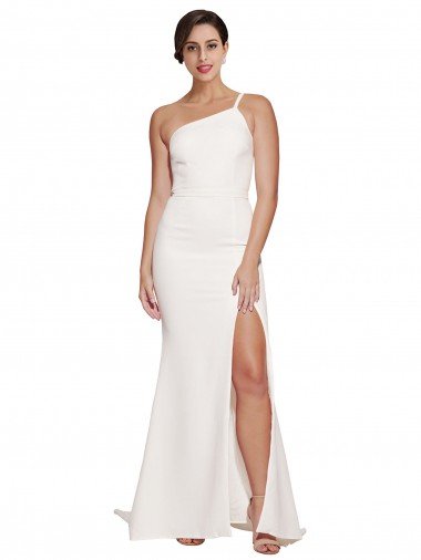 Long Sweep Train Crepe Bridesmaid Dress / Prom Dress with Side Split and One Strap Essex
