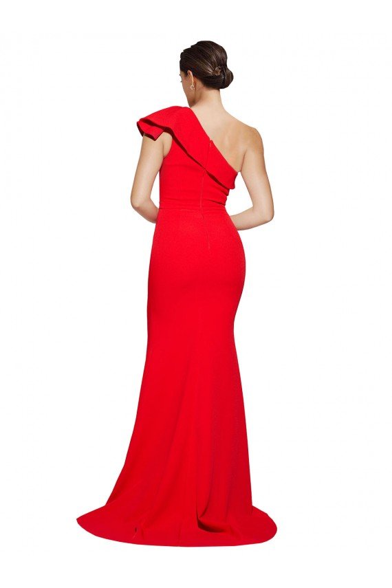 One Shoulder Long Sweep Train Crepe Bridesmaid Dress / Prom Dress with Thigh High Split Essex