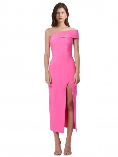 One Shoulder Neckline Short Midi Length Formal Crepe Bridesmaid Dress / Cocktail Prom Dress Essex