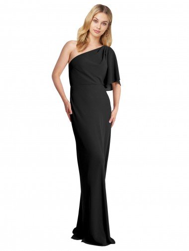 Pleated One Shoulder Flutter Sleeves Slim Formal Crepe Bridesmaid Dress / Prom Dress Essex