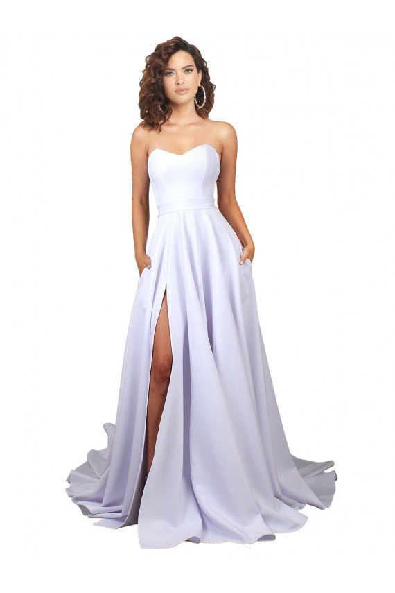 Simple Sweetheart A-Line Long Crepe Beach Wedding Dress with Front Slit Essex
