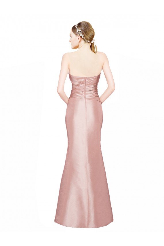 Long Strapless Formal Stretch Satin Bridesmaid Dress / Prom Dress with Pleats and Low Back Essex