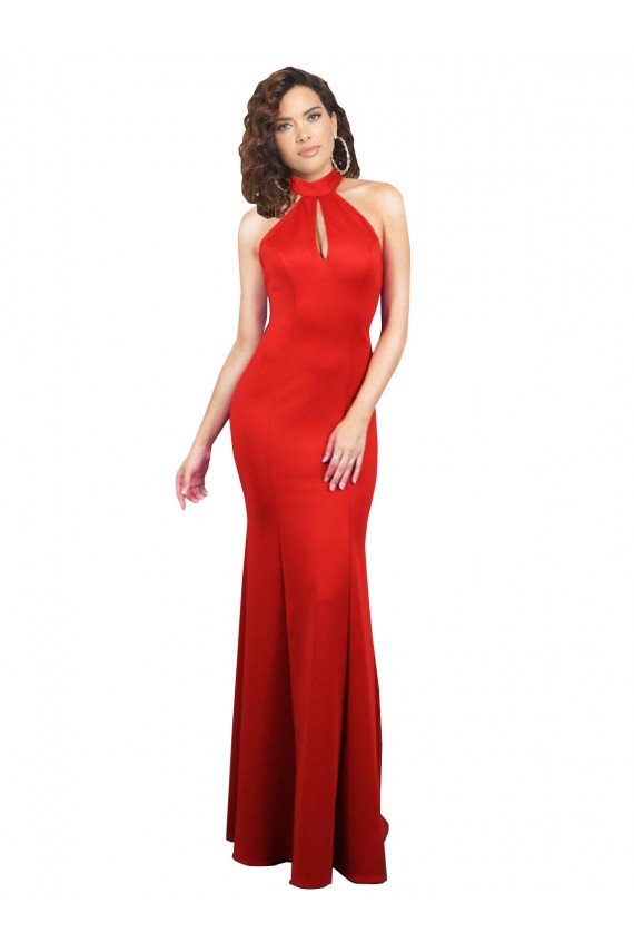 Halter Neck keyhole Front Back Long Formal Stretch Satin Bridesmaid Dress / Prom Dress Essex